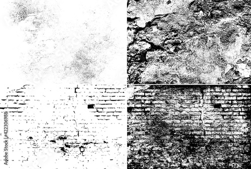 Old dark dirty crumbling grungy wall of ancient facade. Uneven messy pitted rot surface of fissured decor. Chipped daub of crannied retro fortress. Rusty grime decayed rustic dusty block for 3D design
