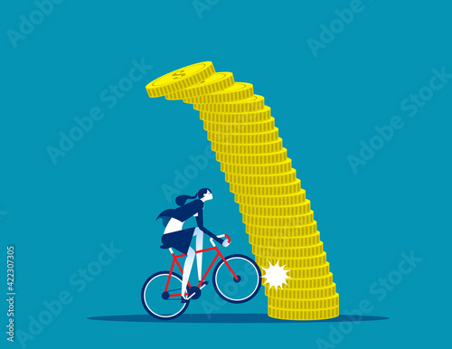 A businessman driving and colliding with a pile of coins