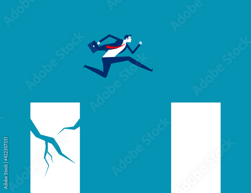 A business person jumping from a crisis graph to a stable graph