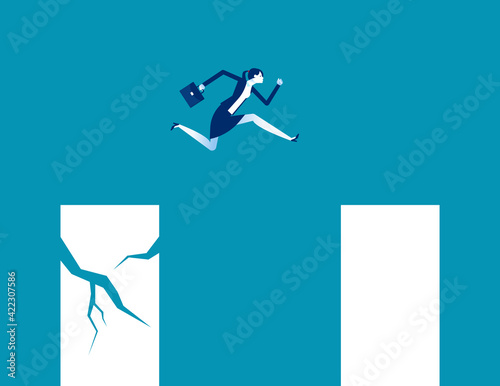 A business person jumping from a crisis graph to a stable graph