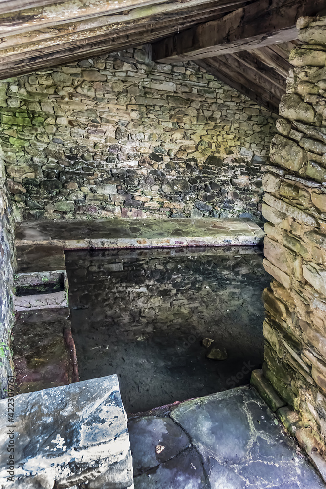 Beautiful old public washhouse (Lavoirs de Sare). In the town Sare are several old public or private washhouses. Sare, Pays Basque, Pyrenees Atlantiques, France. Beautiful old public washhouse (Lavoirs de Sare). In the town Sare are several old public or private washhouses. Sare, Pays Basque, Pyrenees Atlantiques, France.