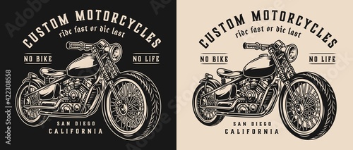 Custom motorbike vintage monochrome badge