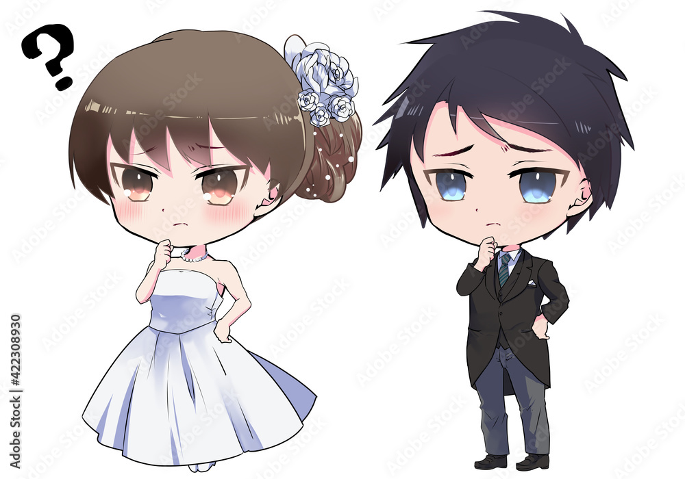 イラスト素材 分からなくて考える様子の新郎新婦のイラスト Illustration Stock Adobe Stock