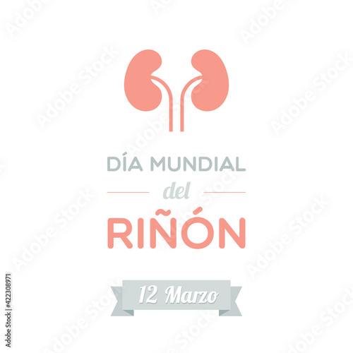 World Kidney Day. March 12. Spanish. Vector illustration, flat design