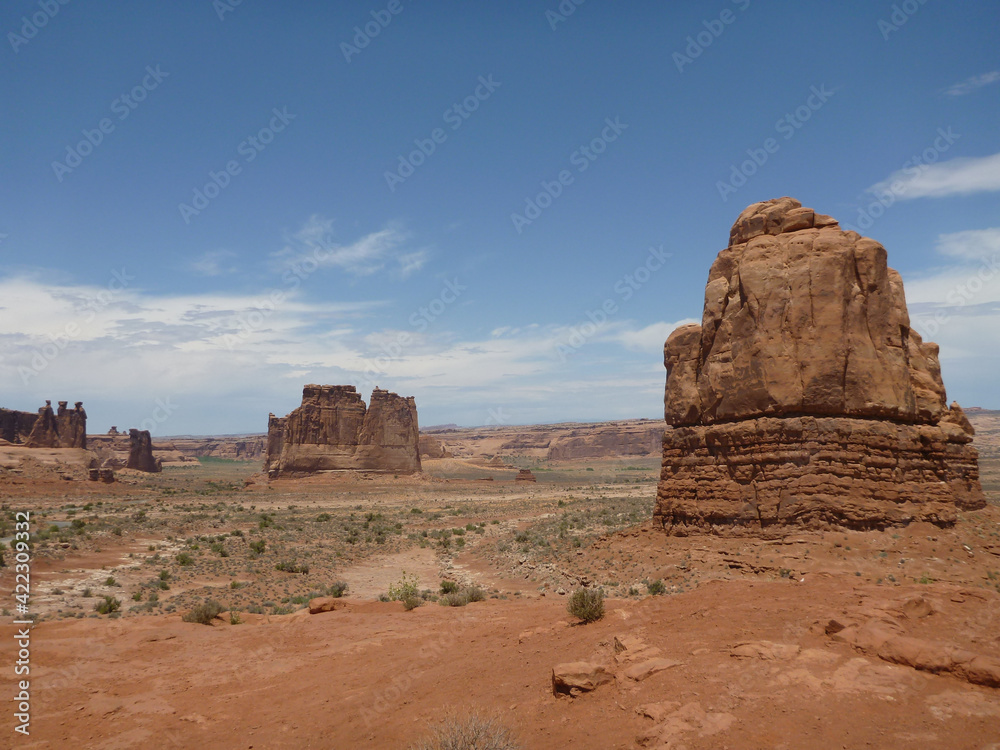 Scenic view of the red rock sandstone formations at Arches National Park in Utah Scenic view of the red rock sandstone formations at Arches National Park in Utah