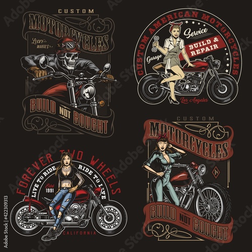 Vintage colorful motorcycle labels