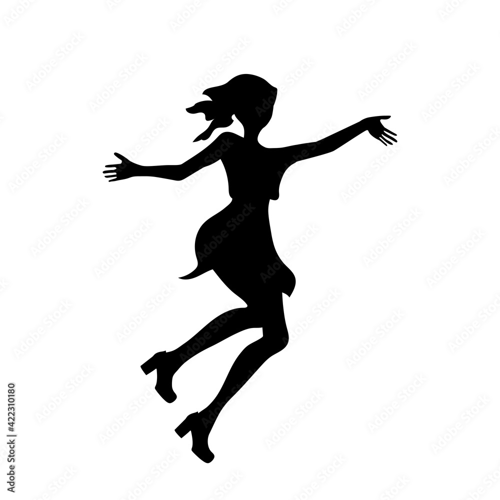 black silhouette of a woman in a skirt girl jumping vector illustration black silhouette of a woman in a skirt girl jumping vector illustration