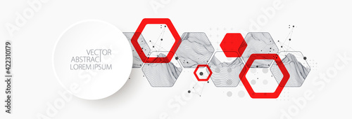 Modern science or technology abstract background using hexagonal shapes. Wireframe spot surface illustration. Vector.