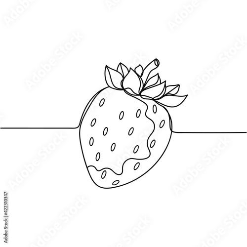 Continuous one line drawing of strawberry. Minimal style. Perfect for cards, party invitations, posters, stickers, clothing.