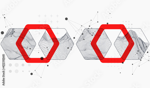 Modern science or technology abstract background using hexagonal shapes. Wireframe spot surface illustration. Vector.