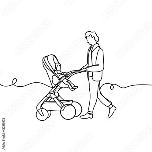 Continuous one line drawing of father and baby. Minimal style. Perfect for cards, party invitations, posters, stickers, clothing. Family concept