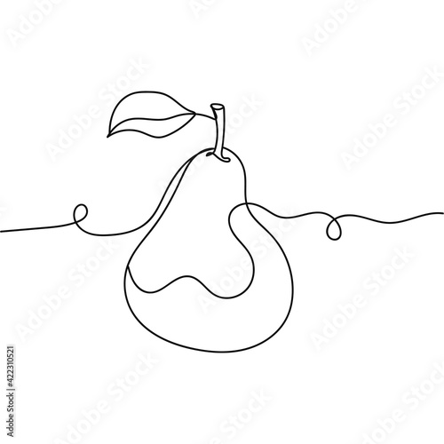 Continuous one line drawing of pear fruit. Minimal style. Perfect for cards, party invitations, posters, stickers, clothing.