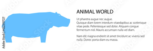 Blue hippo banner, animal world concept, vector illustration