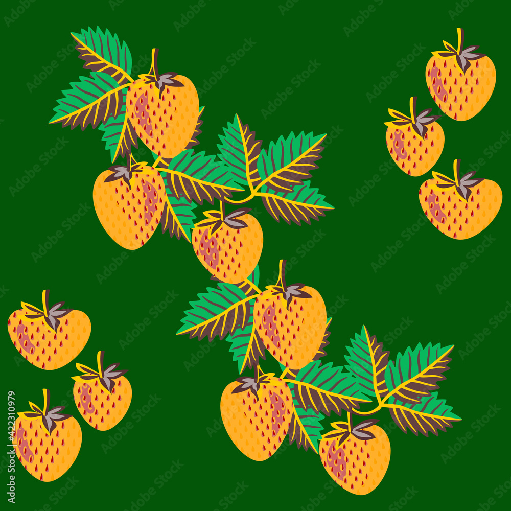 Strawberries, fruits and leaves pattern. Strawberries, fruits and leaves pattern.