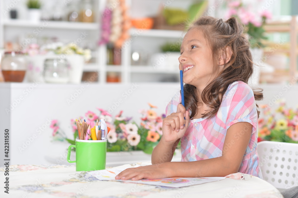 cute smiling girl drawing at home cute smiling girl drawing at home