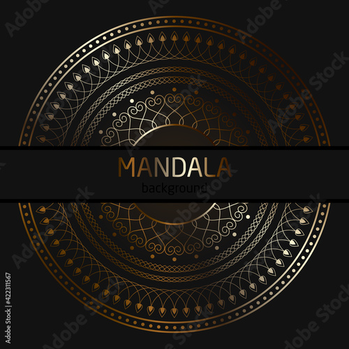 Mandala Gold On A Dark Background. Mandala Symbol of Indian Culture. Ornament In A Circle With Beautiful Curls.