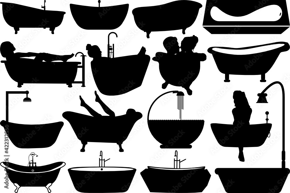 Bath Tub SVG Cut Files Woman Bathtub Silhouette Bundle Shower Svg