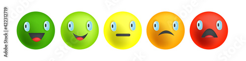 Feedback bar, customer satisfaction survey, vector color smile to angry scale faces isolated on white. Emotion level icons, happy, ok, normal, bad quality service. User evaluation feedback bar concept