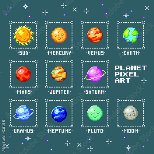 Planet pixel art. Vector Illustration