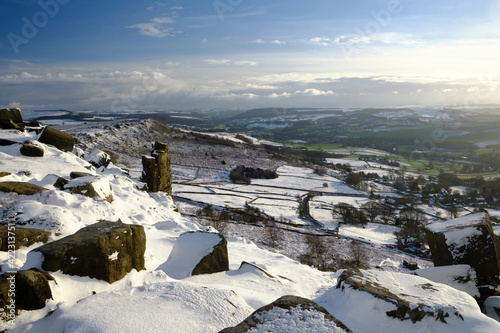 View of Derwent Valley in winter from Curbar Edge, Peak District, UK