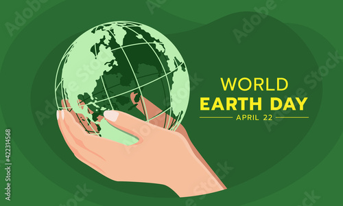 World Earth day with hand hold circle globle world on green background vector design