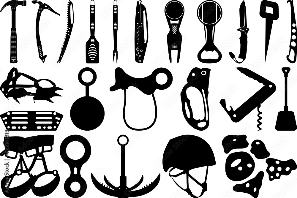Mountaineers Tool SVG Cut Files Climber Tools Silhouette Bundle Nut