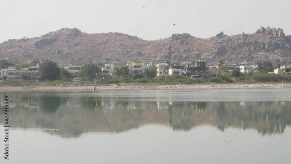 Wide angle view of lake in mountains, lake water view Wide angle view of lake in mountains, lake water view