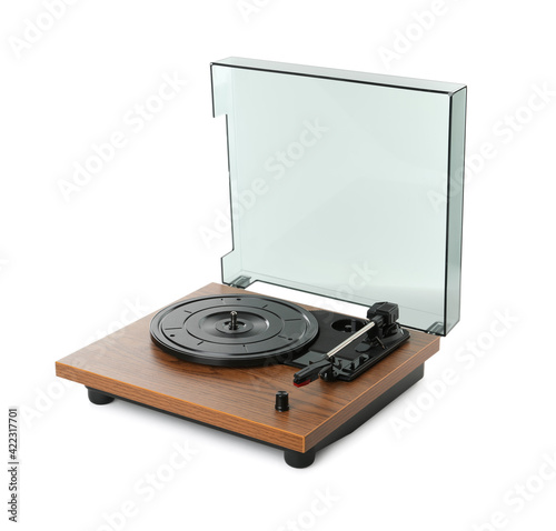 Modern vinyl record turntable isolated on white