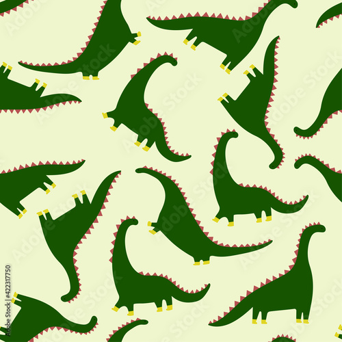 Vector  seamless cartoon pattern with  cute dinosaurs on grey background . Childish print for textiles  wallpapers  designer paper  etc