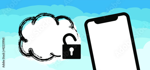 Cloud security icon. Download or upload. open or close padlock. Look or unlook sign. Data network security, Server, computer clouds Icons. Key cloud Computing storage. Cyber, hacker, criminal, crime. photo