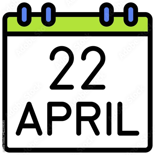 April 22 Calendar icon, Earth Day related vector