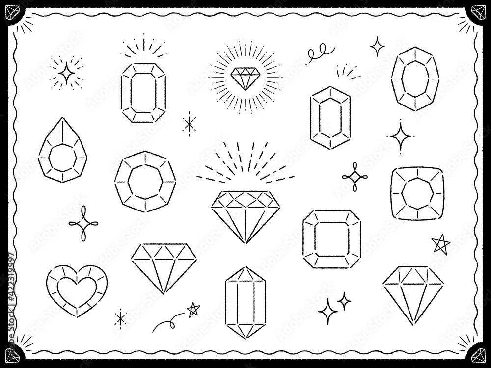 宝石と星の手描き風線画イラスト フレームのセット Stock Vector Adobe Stock
