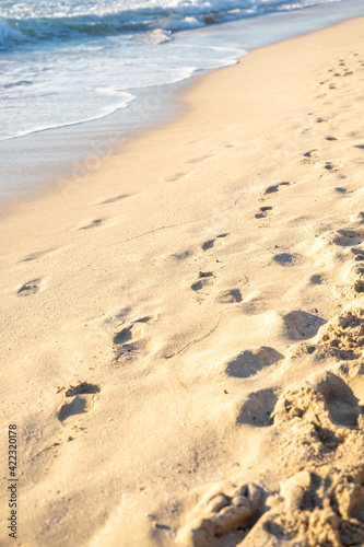 Footprints in the sand of Es Trenc beach. Palma de Mallorca  Spain