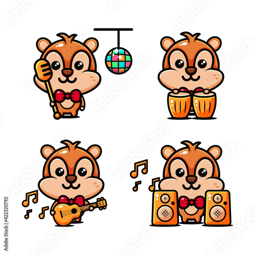 cute musician squirrel character design set themed music concert