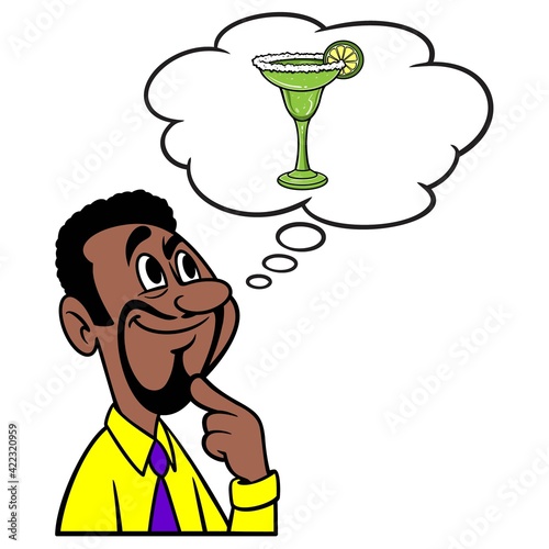 Man thinking about a Margarita - A cartoon illustration of a man thinking about a salty Margarita.