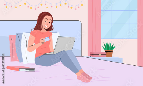 Mujer utilizando su tarjeta de crédito para realizar compras en internet.