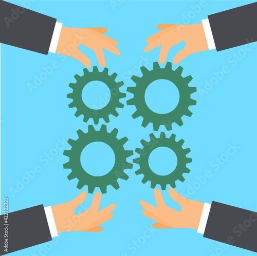 Hands holding cog wheels business illustration
