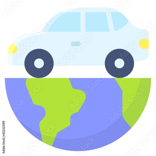 Car on Half Earth icon, Earth Day related vector