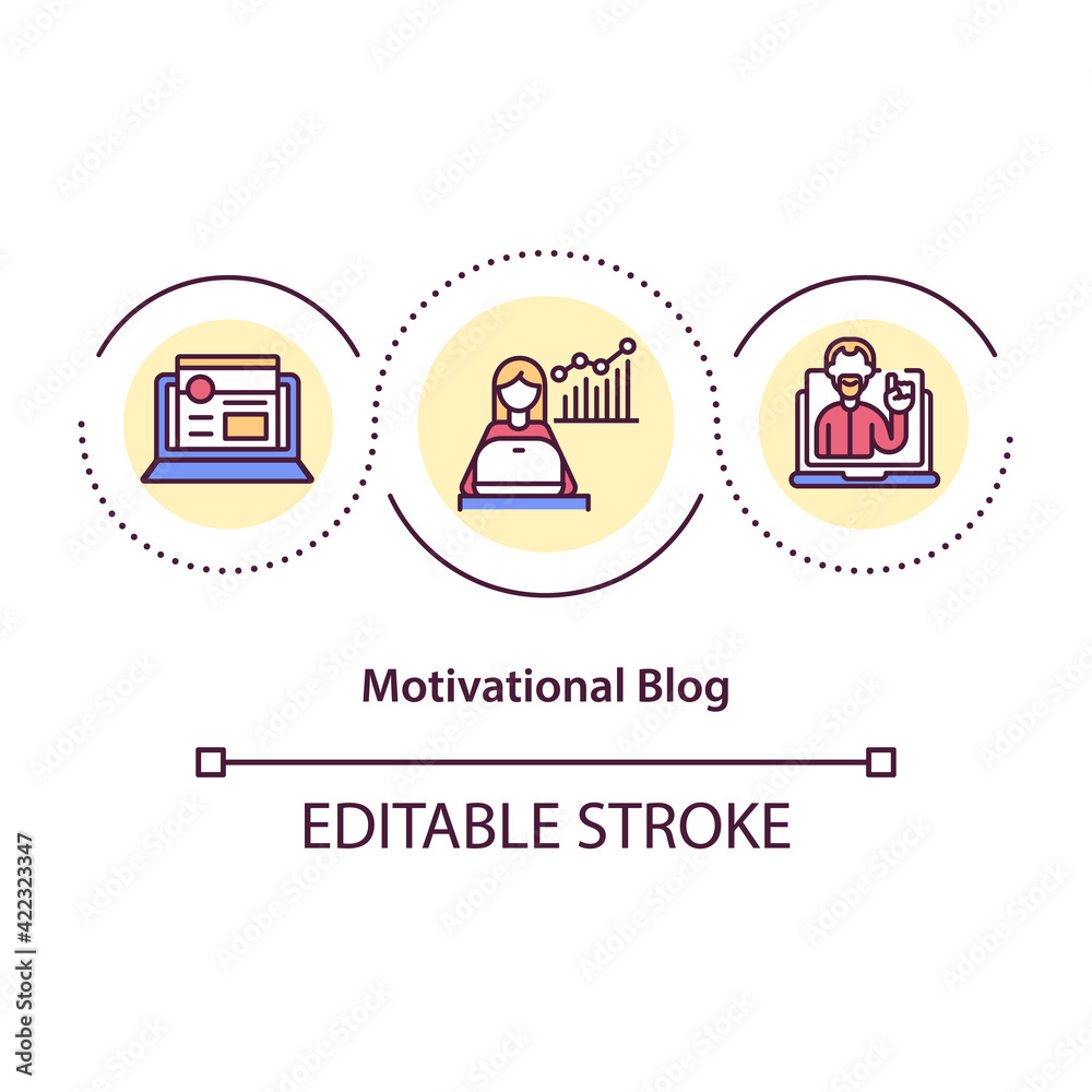 Motivational blog concept icon. Inspiration in social network idea thin line illustration. Development of people motivation. Vector isolated outline RGB color drawing. Editable stroke