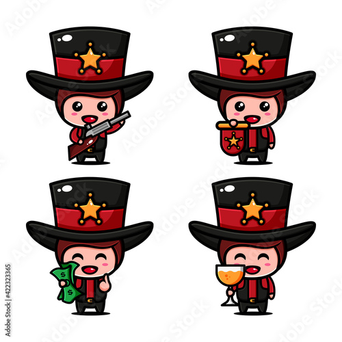 cute cowboy character design with many expression photo