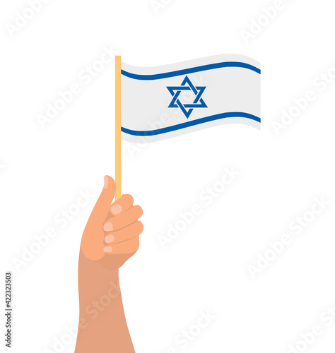 Happy Israel Independence Day, hand hold israel flag icon. Vector illustration © Lucia Fox