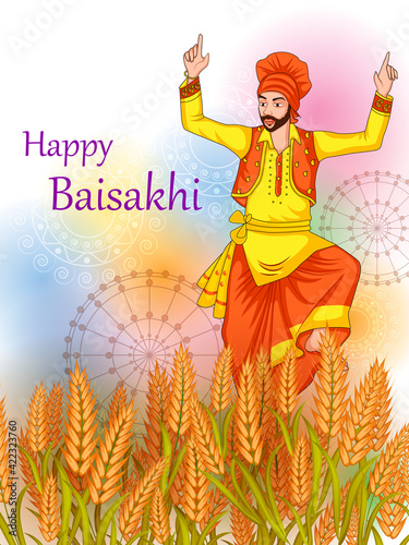Greetings background for Punjabi New Year festival Vaisakhi celebrated in Punjab India