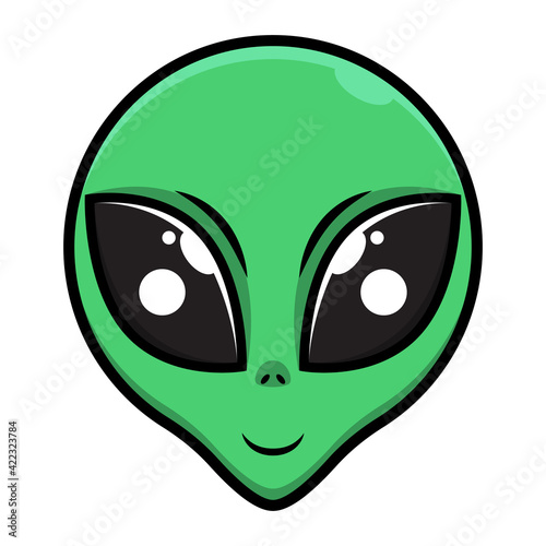Funny Alien Head cartoon characters smiles, best for logo or sticker of toys or game with outer space themes