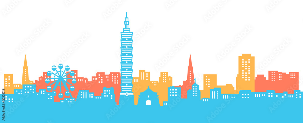 Obraz premium Taipei city skyline, taipei 101 silhouette illustration