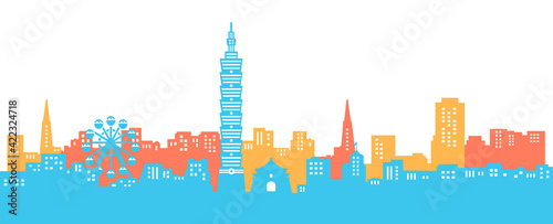 Taipei city skyline, taipei 101 silhouette illustration
