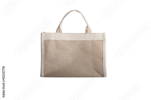 Eco friendly canvas shopping bag on white background,brown cotton eco bag isolated,