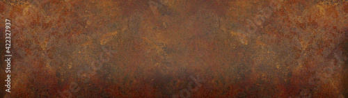 Grunge rusty orange brown metal corten steel stone background texture banner panorama photo