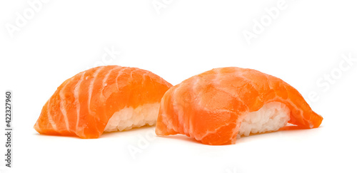 Salmon sushi nigiri isolated on white background, Japanese food