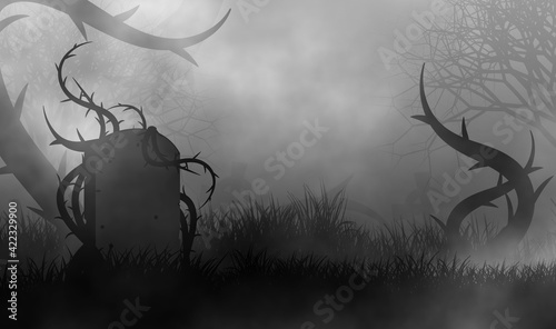 Scary and horror in cemetory with thorn trees