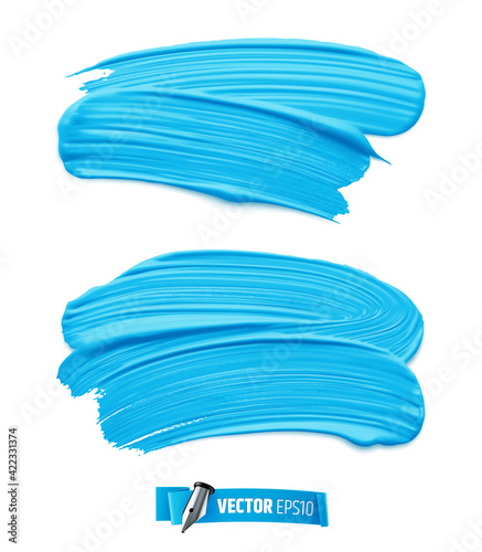 Traces de peinture bleue vectorielles sur fond blanc